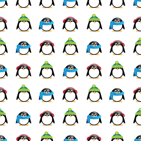Χαριτωμένα πιγκουΐνους στην Χειμερινή ένδυση — Διανυσματικό Αρχείο