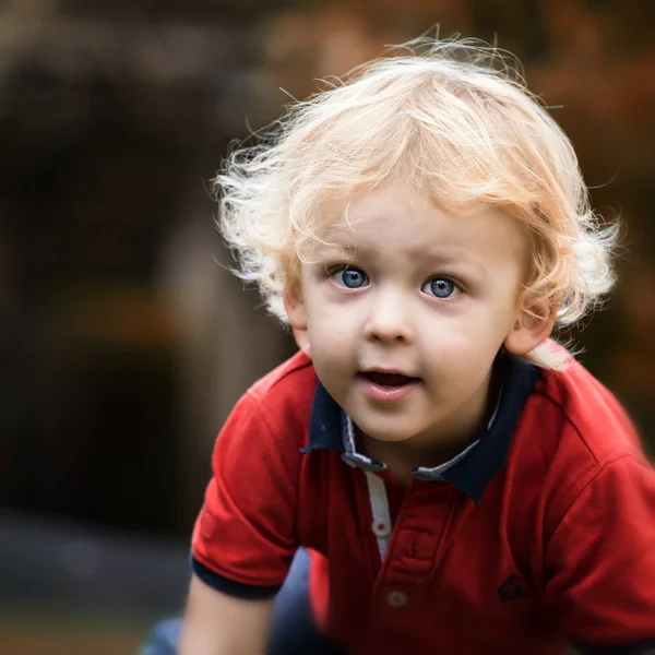 Toddler plays in the garden