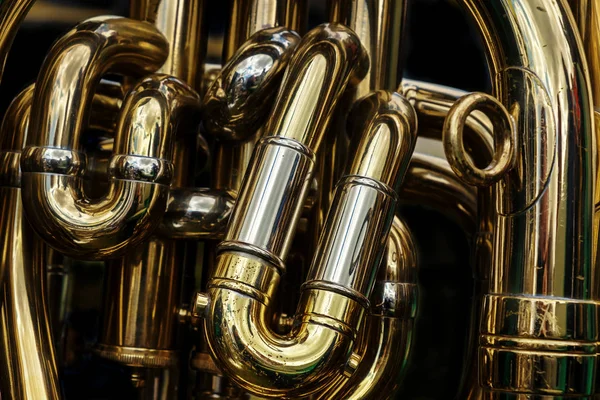 Brass pipes of tuba — Stock Photo, Image