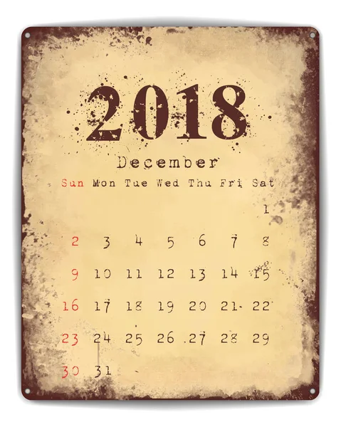 Zinnteller-Kalender 2018 Dezember — Stockvektor