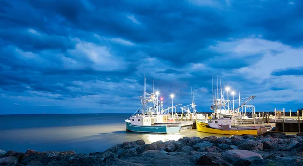 Fishing Boats Moored Alma Bay Fundy New Bruswick Atlantic Coastline — Stock Photo, Image