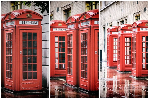 Collage of British red phone boxes — Stock Photo, Image