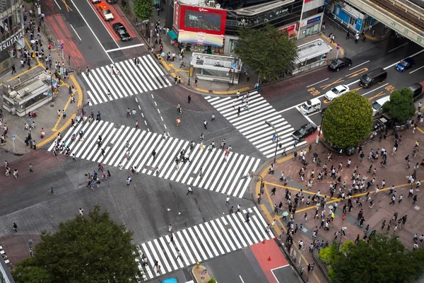 Tokyo Japán Június 2016 Ariel Kilátás Nyílik Forgalmas Shibuya Átkelés — Stock Fotó