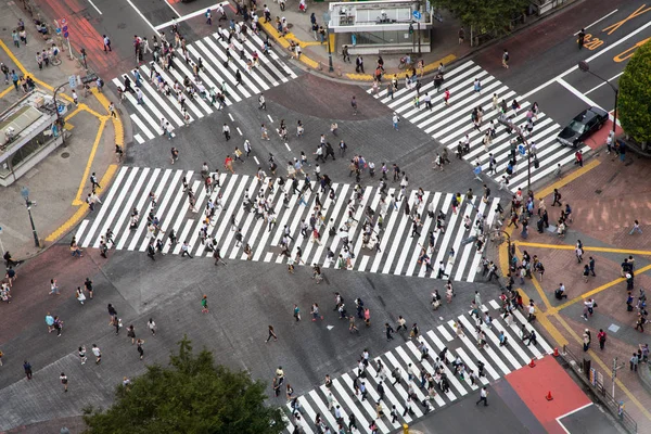 Tokyo Japán Június 2016 Ariel Kilátás Nyílik Forgalmas Shibuya Átkelés — Stock Fotó