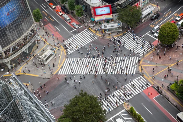 Tokyo Japan 26Th June 2016 Ariel View Busy Shibuya Crossing — Stock Photo, Image