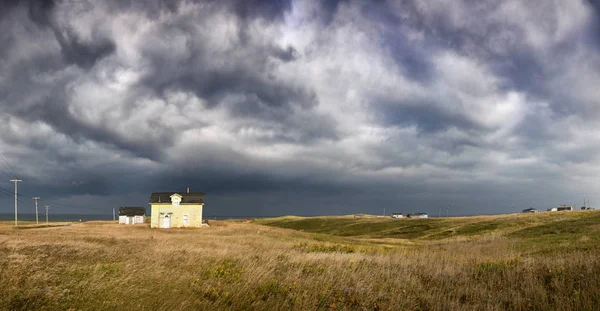 Panorama Old Fishermans Cottage Clifftop Dramatic Storm Clouds Havre Abert — Stock Photo, Image