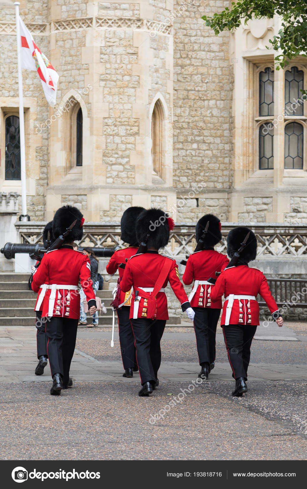 London June 2017 Rear View Queens Guard Parade Tower London - 