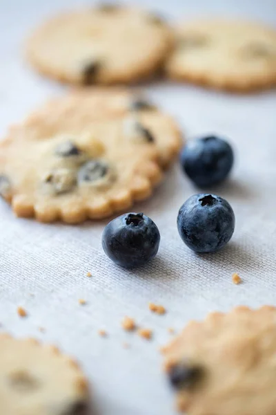 Blueberry Shortbread Blueberries Linen Tablecloth Selective Focus Fruit — Stock Photo, Image