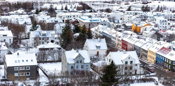 Les Toits Enneigés Reykjavik Capitale Historique Islande Maisons Traditionnelles Vue — Photo