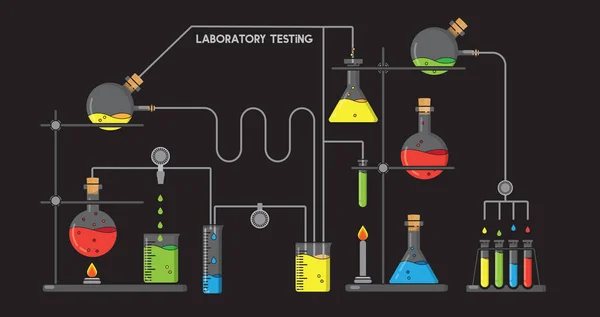 Ilustración Médica Investigación Desarrollo Aislada Sobre Fondo Negro Experimente Estilo — Vector de stock