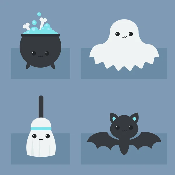 Ícones de Halloween Kawaii — Vetor de Stock