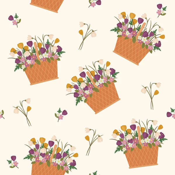 Fleurs dans un panier motif sans couture — Image vectorielle