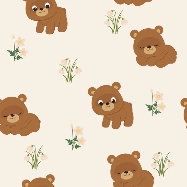 Spring seamless pattern with bears — Stock Vector