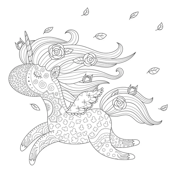 Coloriage licorne — Image vectorielle