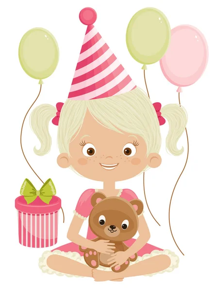 Happy birthday girl with gifts — Stock Vector