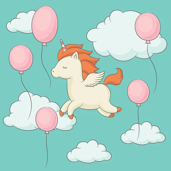 Unicorn with wings flying in the sky — Stock Vector