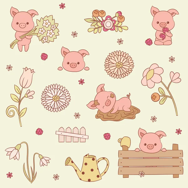 Pigs vector icons set — Stock Vector