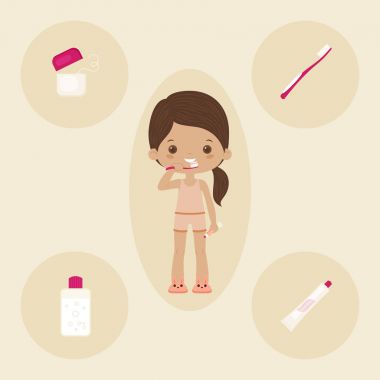 Küçük kız dişlerini fırçalıyor.