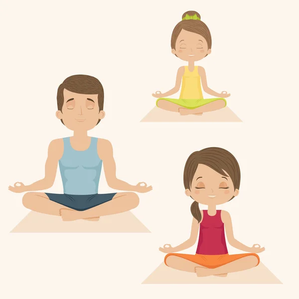 Familia haciendo yoga juntos — Vector de stock