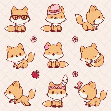 Kawaii vektör simgeler tilki