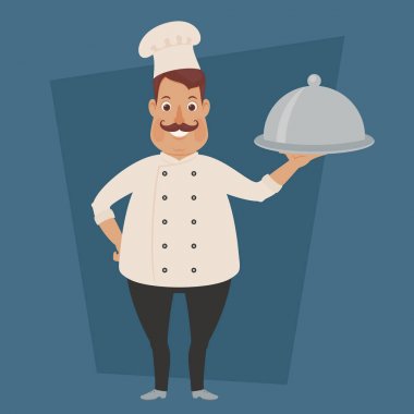 Yemek tepsisi ile mutlu aşçı