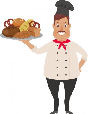 Birçok ekmek ile mutlu aşçı