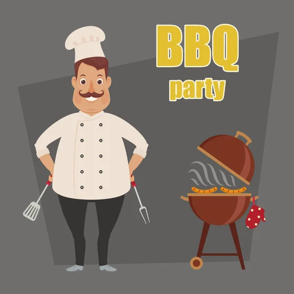 Joyeux chef préparant barbecue — Image vectorielle