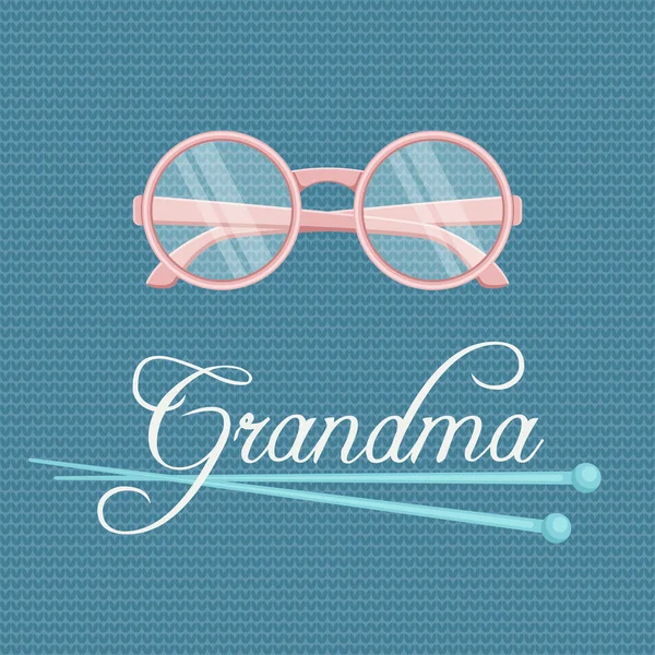 Concepto de abuela. Gafas y agujas de tejer — Vector de stock