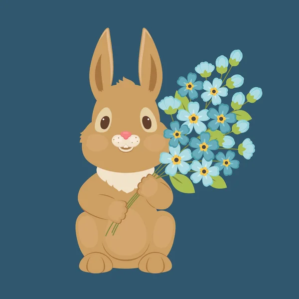 Bunny/rabbit with forget-me-not flowers — Stock Vector