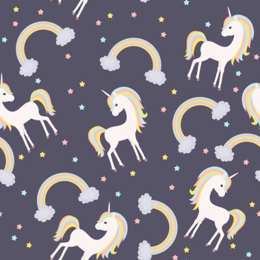 Tek boynuzlu at vektör seamless modeli