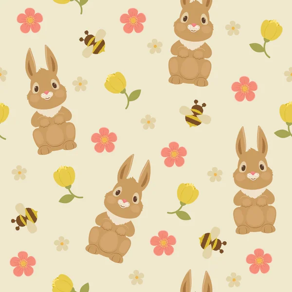 Conejo / conejo y abejorros patrón sin costura . — Archivo Imágenes Vectoriales