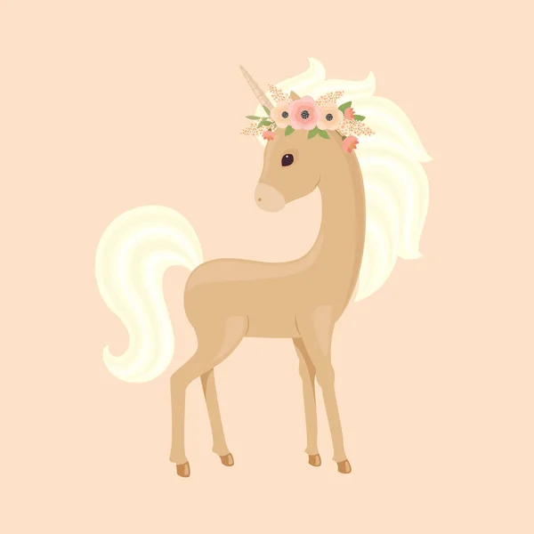 Unicorno in corona floreale — Vettoriale Stock