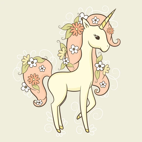 Unicornio en flores — Vector de stock