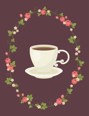 Çiçek çelenk kahve fincan sıcak