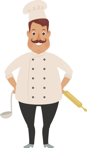 Boldog chef marad egyedül a konyhai eszközök — Stock Vector