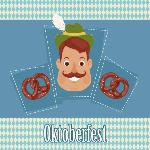 Homme allemand avec bretzels sur fond bavarois. Oktoberfest le — Image vectorielle