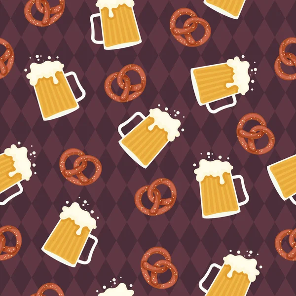 Beer and pretzels seamless pattern — Stock Vector