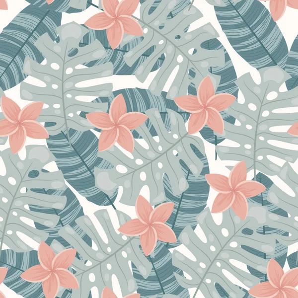 Modèle sans couture avec des feuilles tropicales — Image vectorielle
