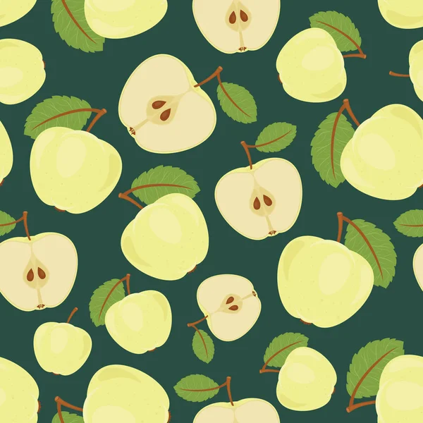 Бесшовный зелёный яблочный узор — стоковый вектор