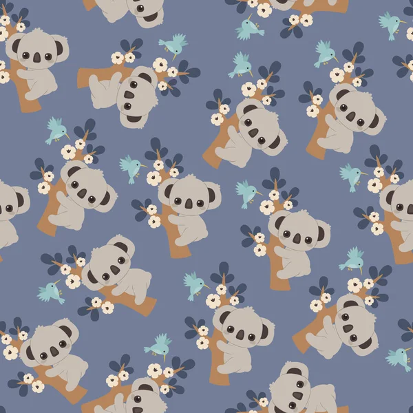 Koala floral seamless pattern — Stock Vector