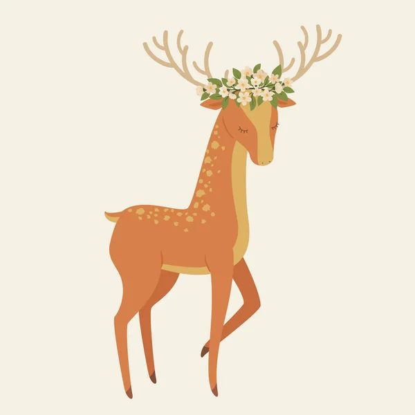 Cerf en couronne florale — Image vectorielle