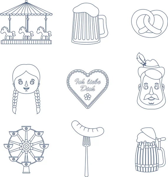 Iconos del Oktoberfest. Línea de Arte — Vector de stock