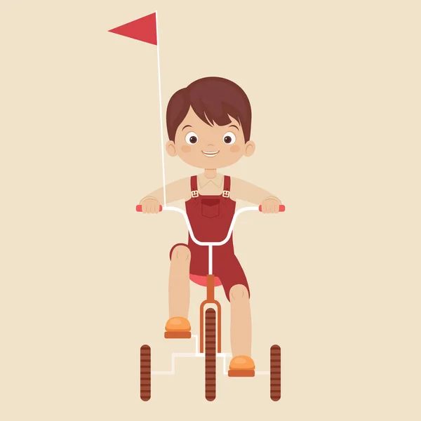 Liten pojke cykla tre hjul — Stock vektor