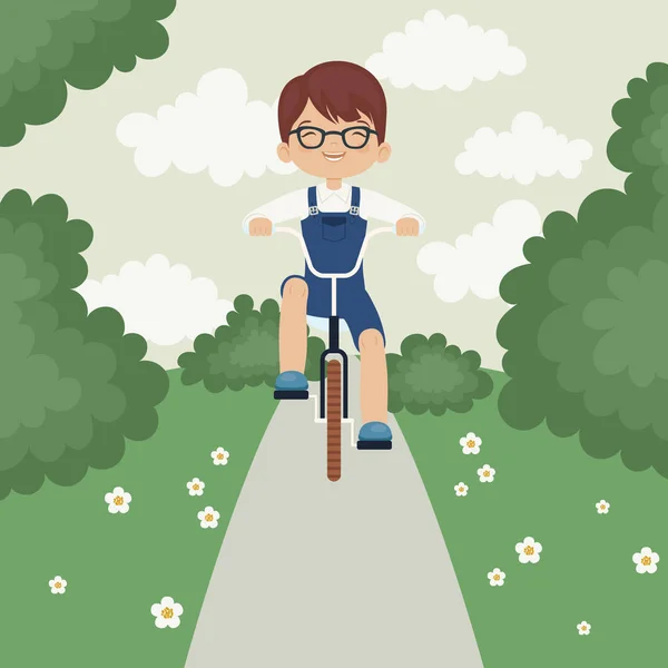 Pequeño niño montando una bicicleta — Vector de stock