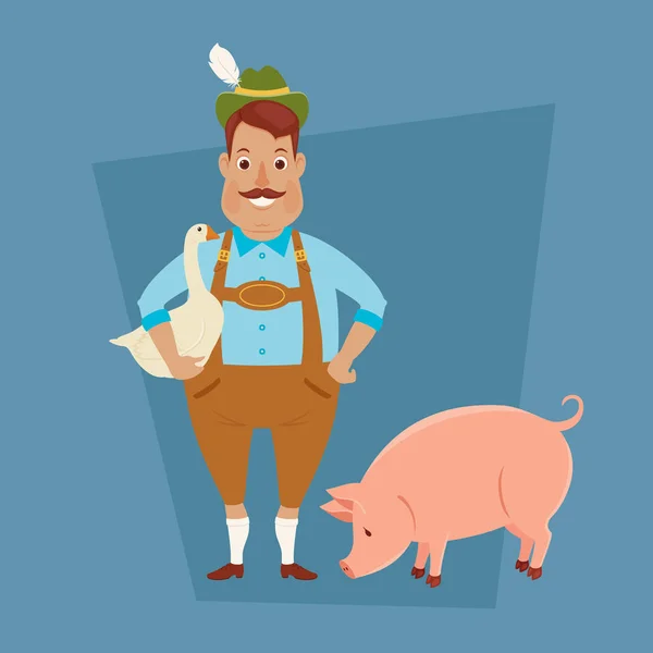 Βαυαρικό/γερμανικό άνθρωπος με χήνα και το γουρούνι — Διανυσματικό Αρχείο