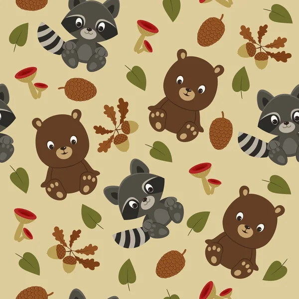 Woodland animals seamless pattern — Stock Vector