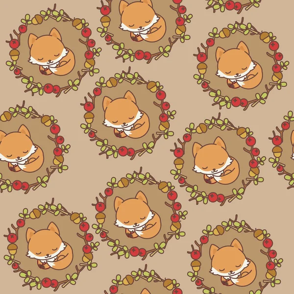 Renard endormi motif vectoriel sans couture / papier peint — Image vectorielle