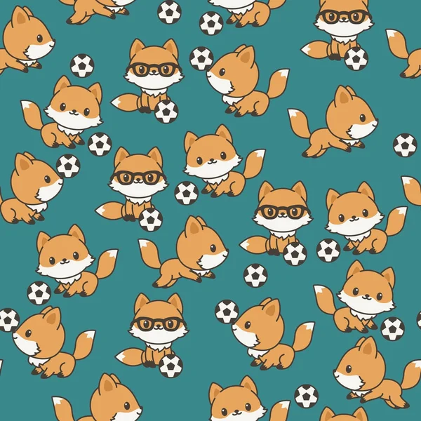 Lite rävar spelar fotboll sömlösa mönster. — Stock vektor