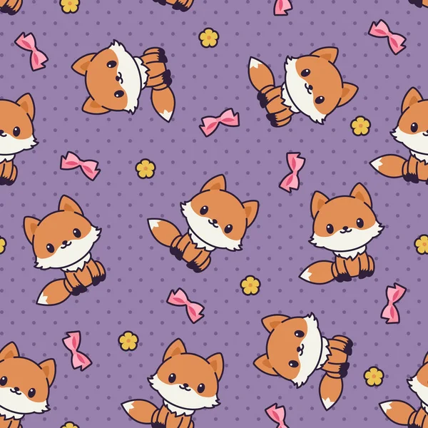 Kawaii renards motif vectoriel sans couture / papier peint . — Image vectorielle