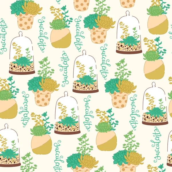 Succulents vector seamless pattern — Stock Vector